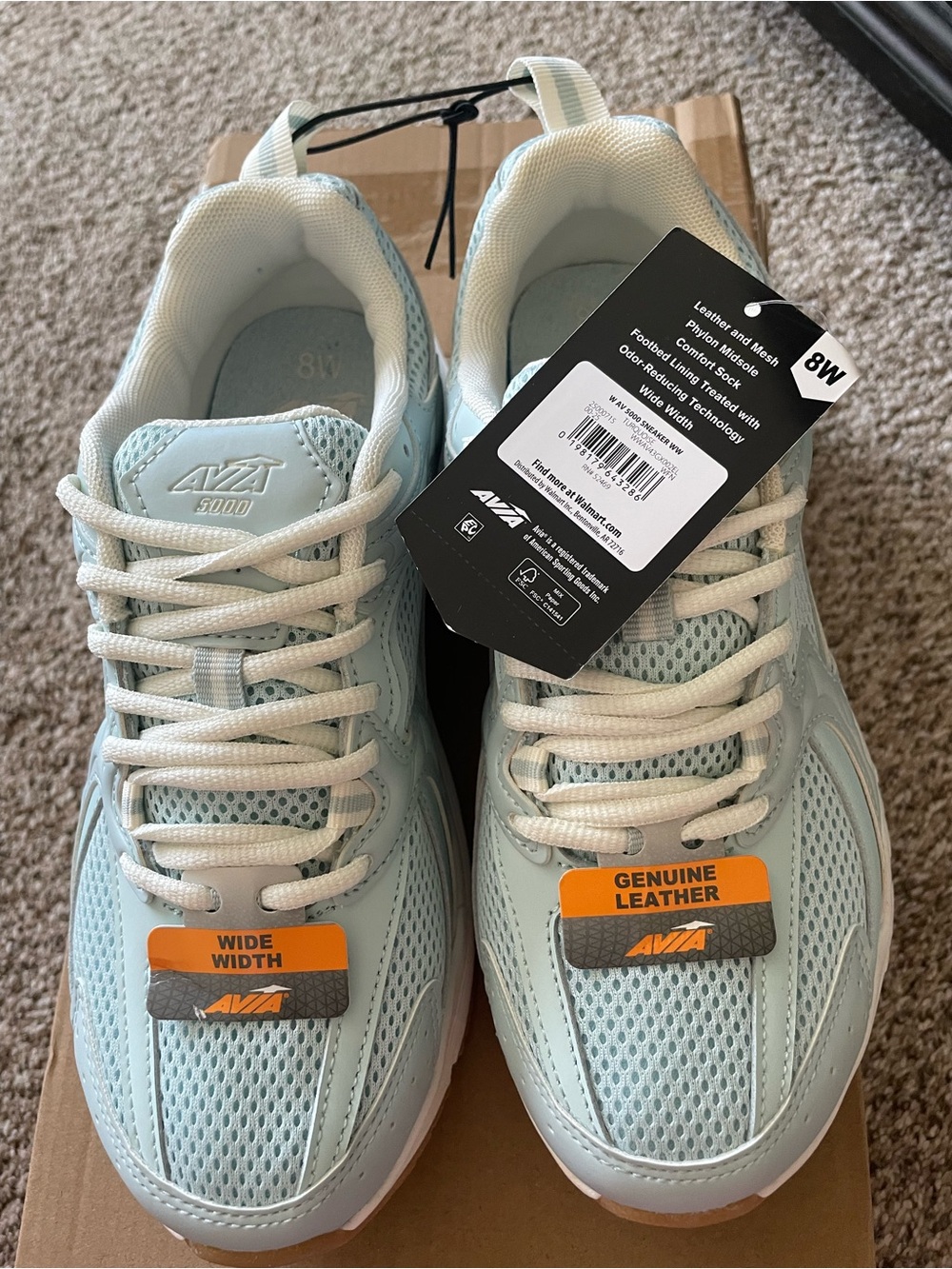 Avia Light Blue Mesh and Leather Wide Width Sneakers